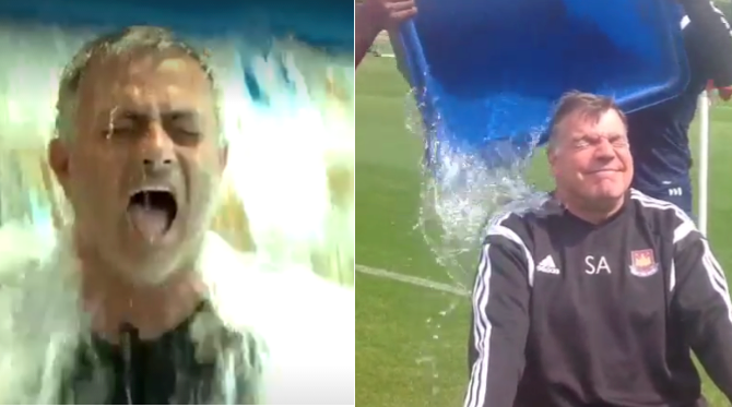 Manajer Chelsea Jose Mourinho & West Hams Sam Allardyce meladeni 'ice bucket challenge'. Pertanda baik di pekan kedua BPL?